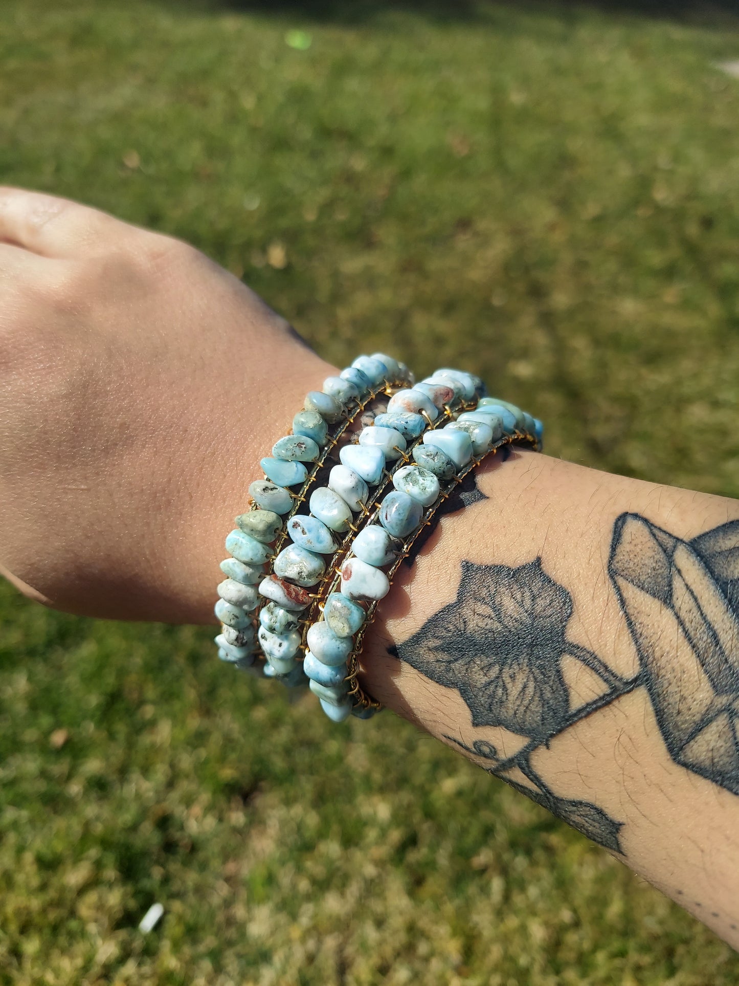 Larimar Gold Cuff Bracelet