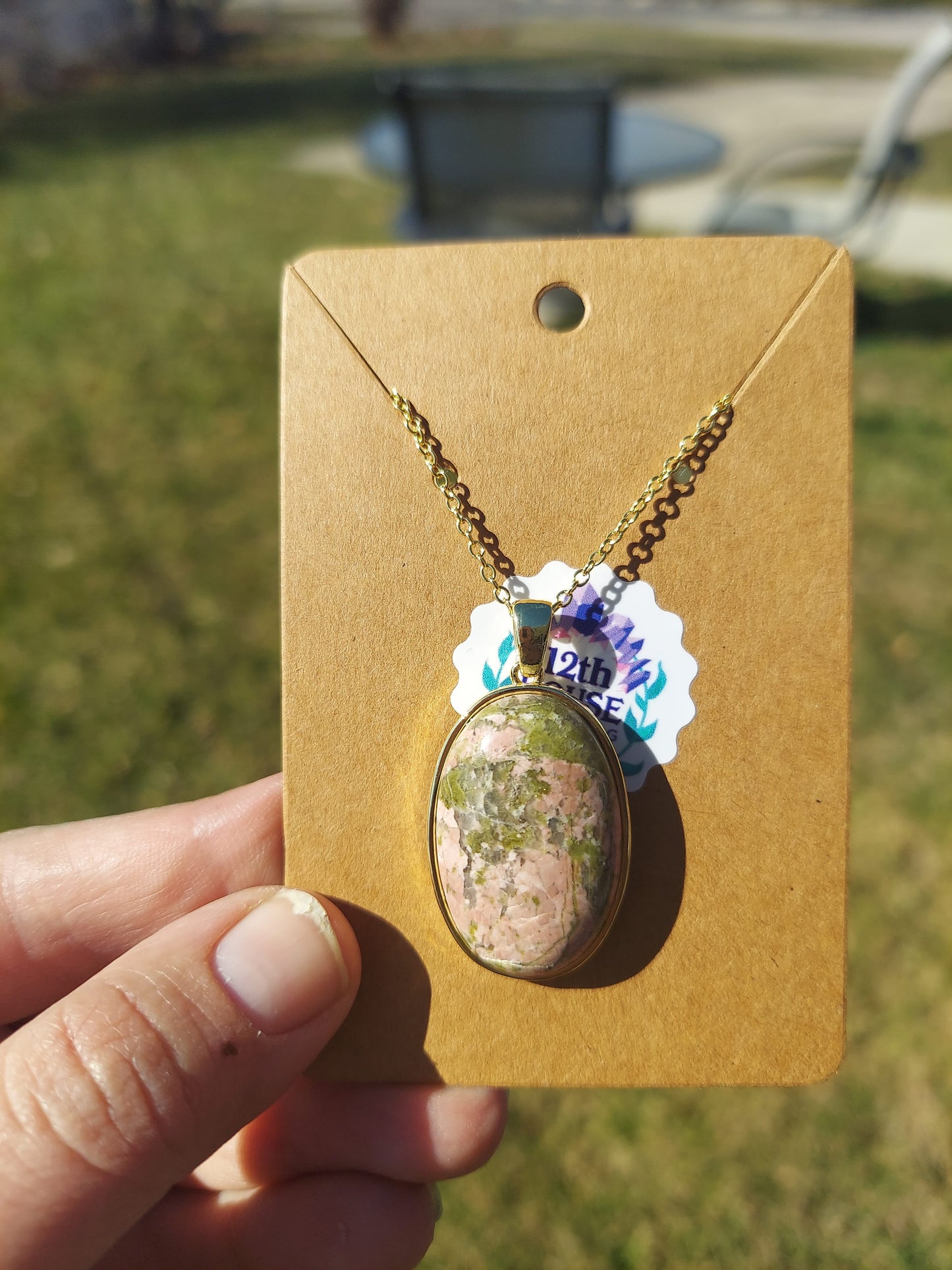 Unakite Sterling Silver Gold Plated Necklace