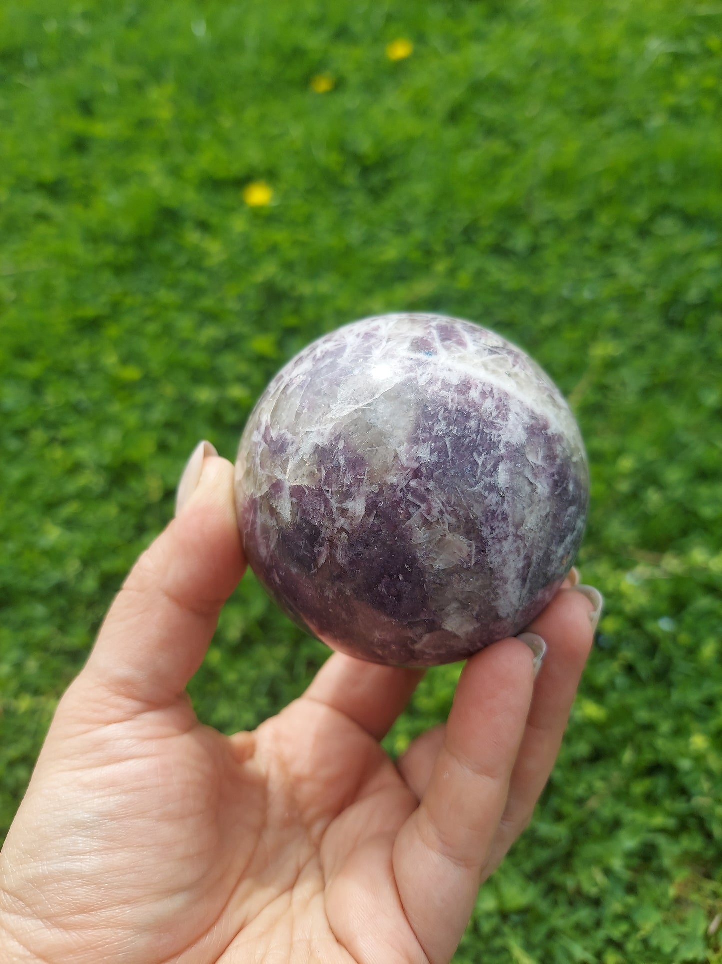 Unicorn Stone Crystal Sphere / Lepidolite, Smoky Quartz, Pink Tourmaline, Blue Apatite