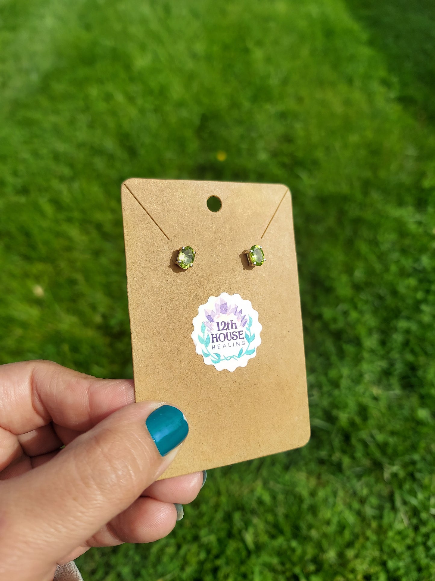 Peridot Sterling Silver Stud Crystal Earrings