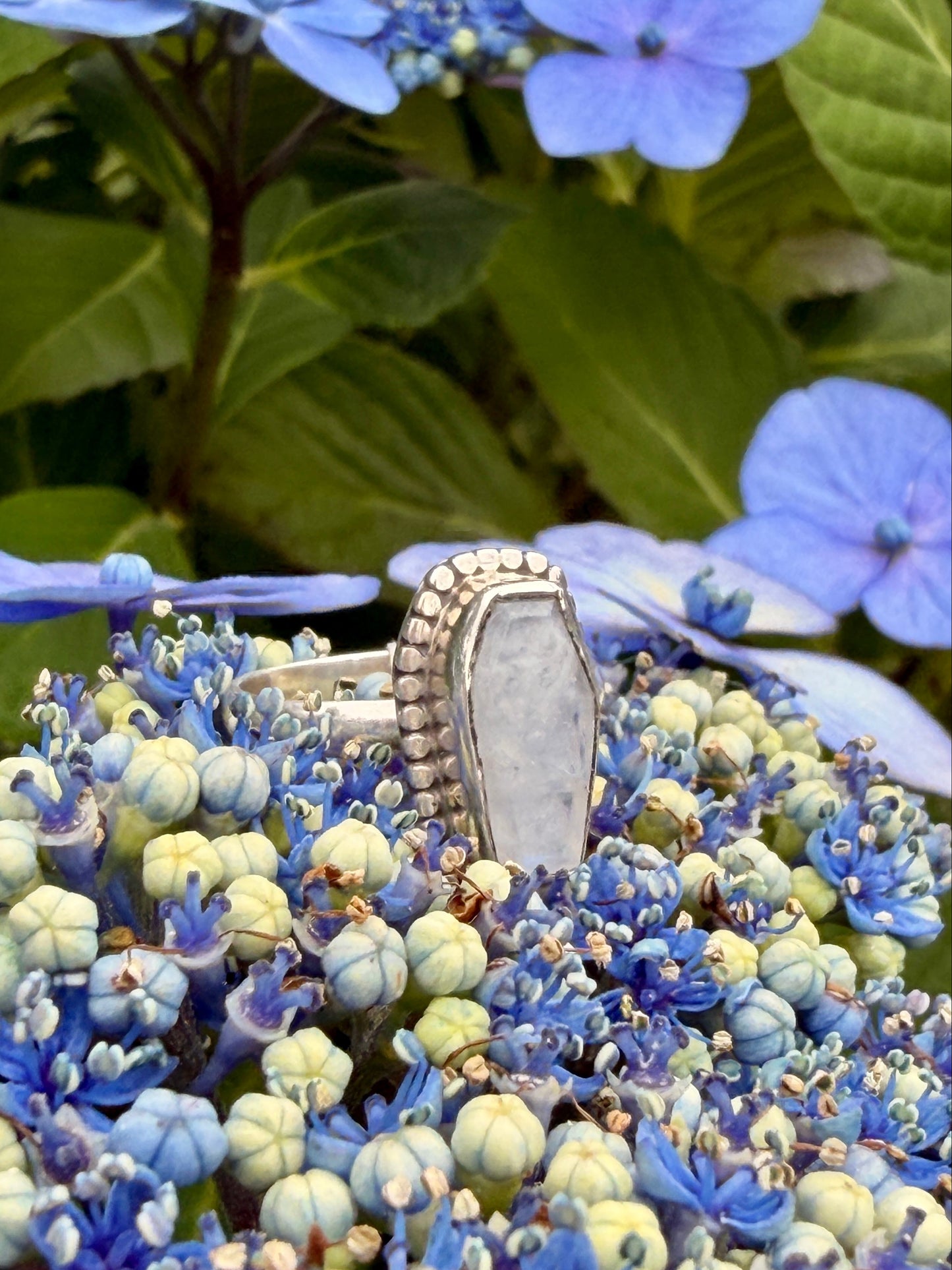 Coffin Shaped Sterling Sliver Moonstone Ring