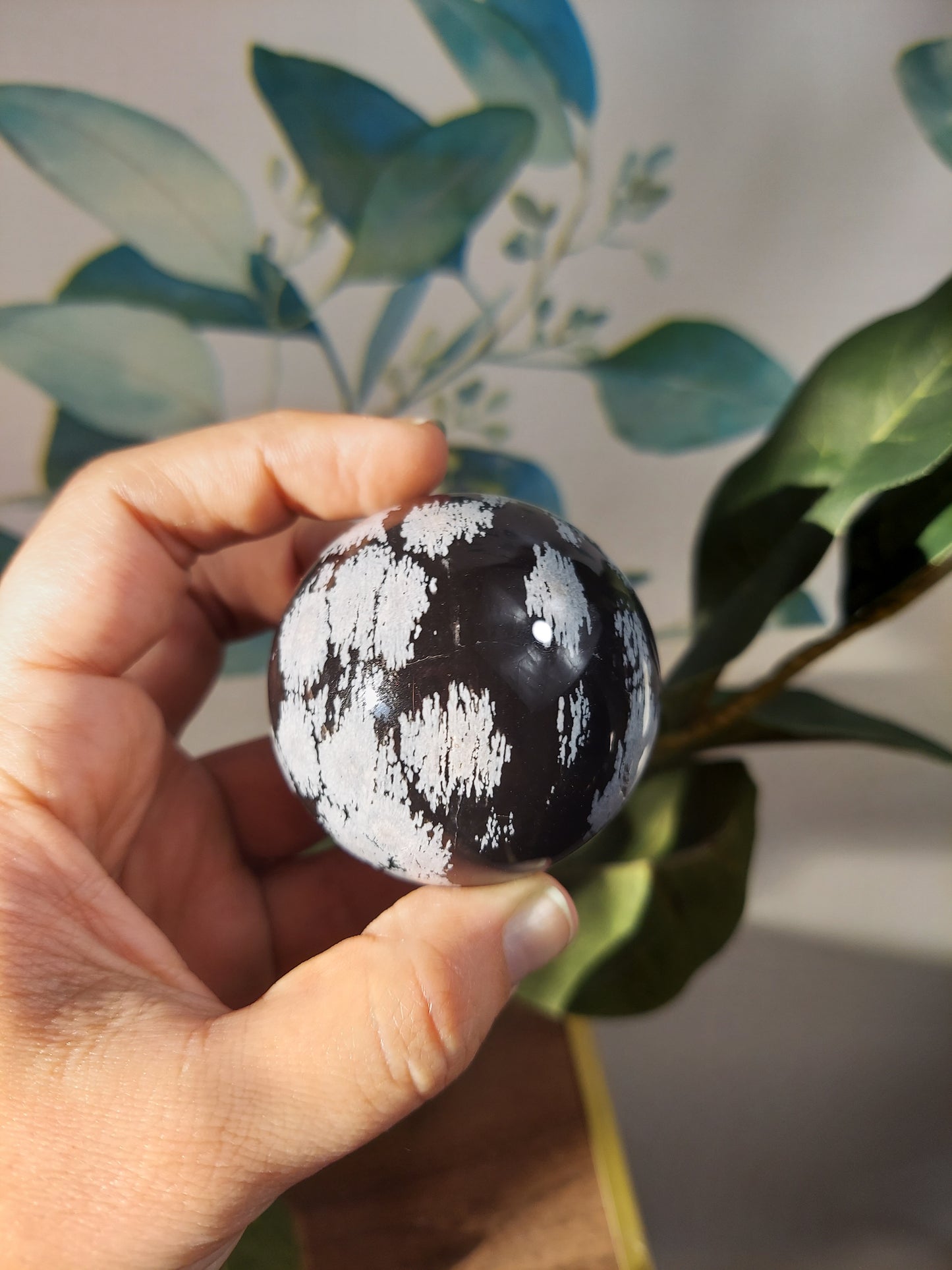 Snowflake obsidian sphere