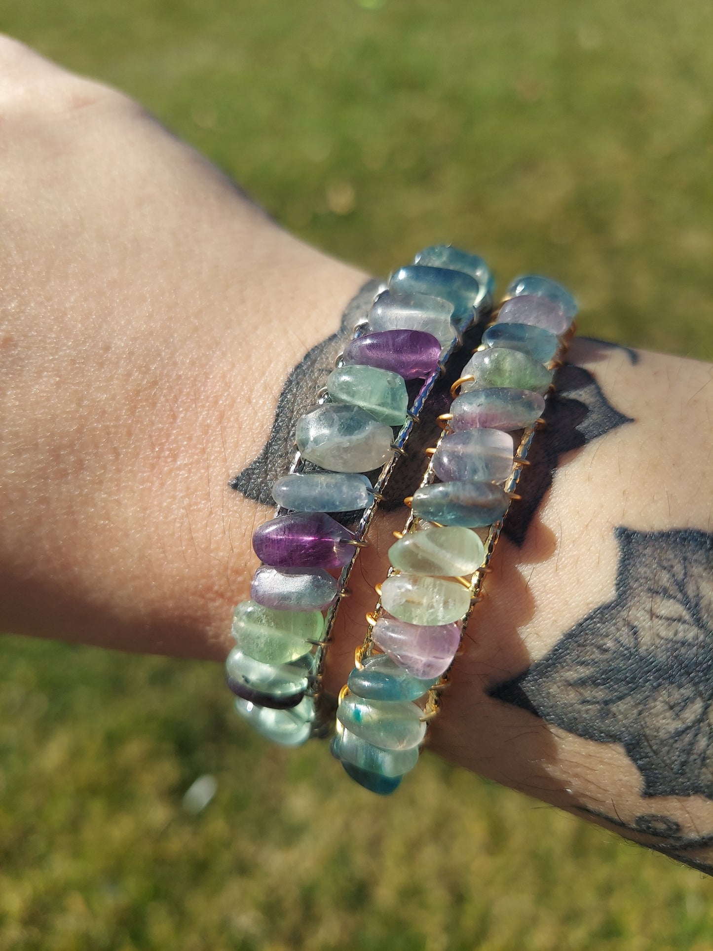 Fluorite Gold or Silver Cuff Bracelet