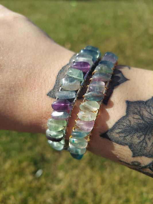 Fluorite Gold or Silver Cuff Bracelet