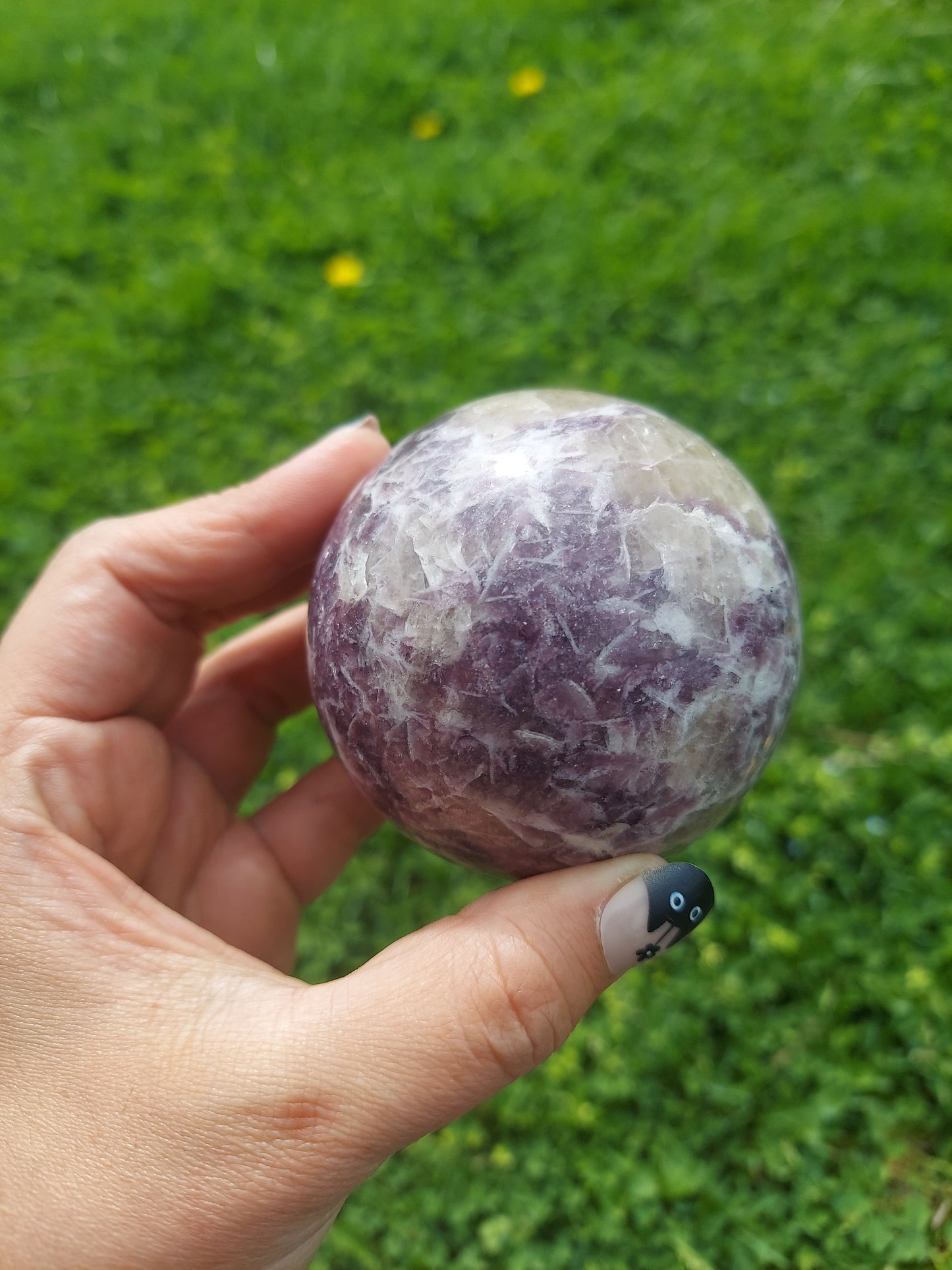 Unicorn Stone Crystal Sphere / Lepidolite, Smoky Quartz, Pink Tourmaline, Blue Apatite