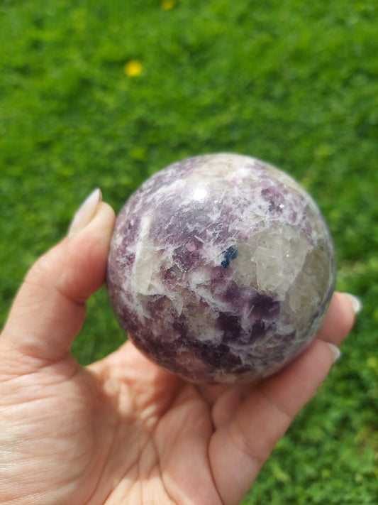 Unicorn Stone Crystal Sphere / Lepidolite, Smoky Quartz, Pink Tourmaline, Blue Apatite