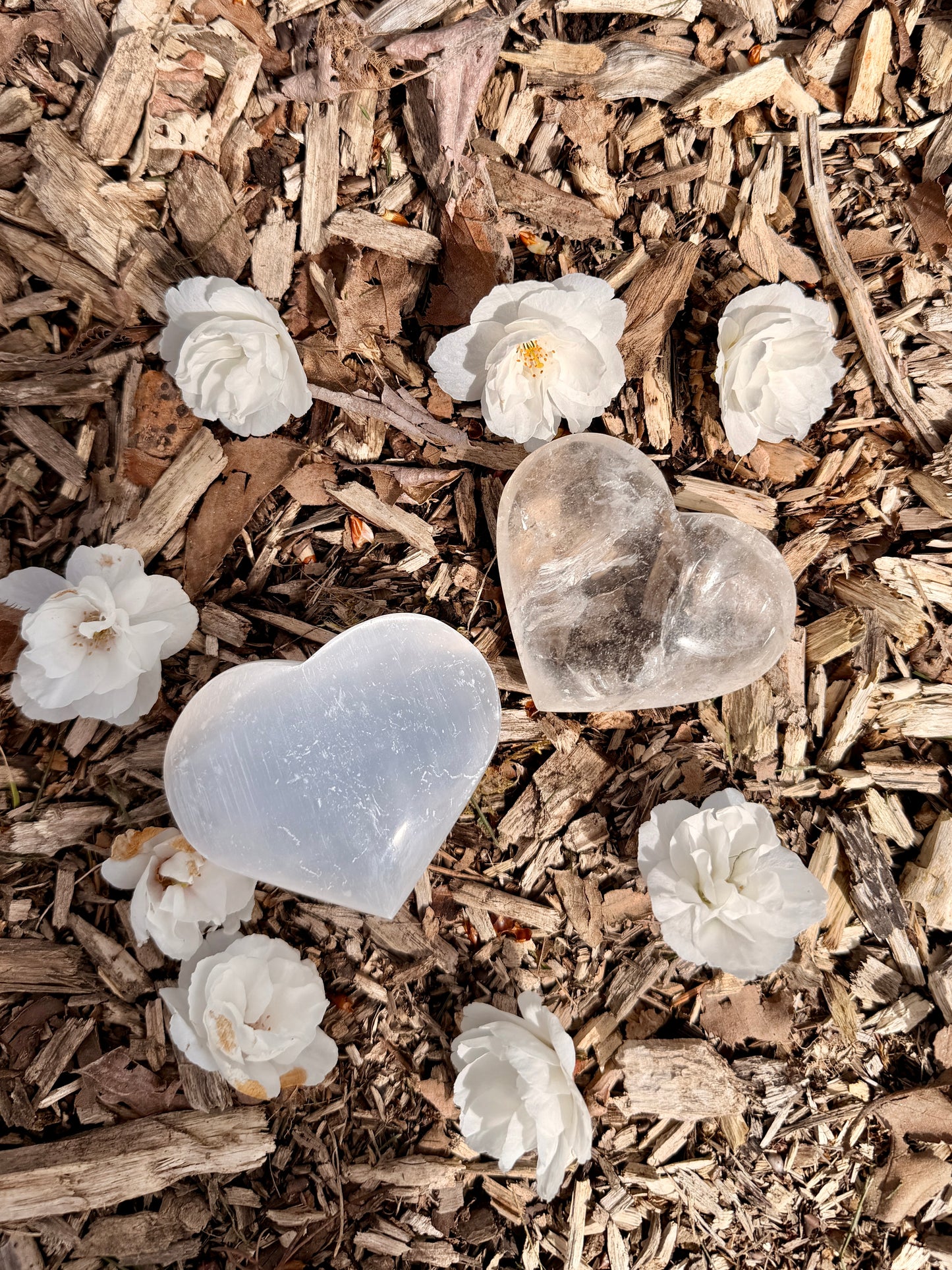 Selenite Heart / Clear Quartz Heart / Palm Stone / Crown Chakra