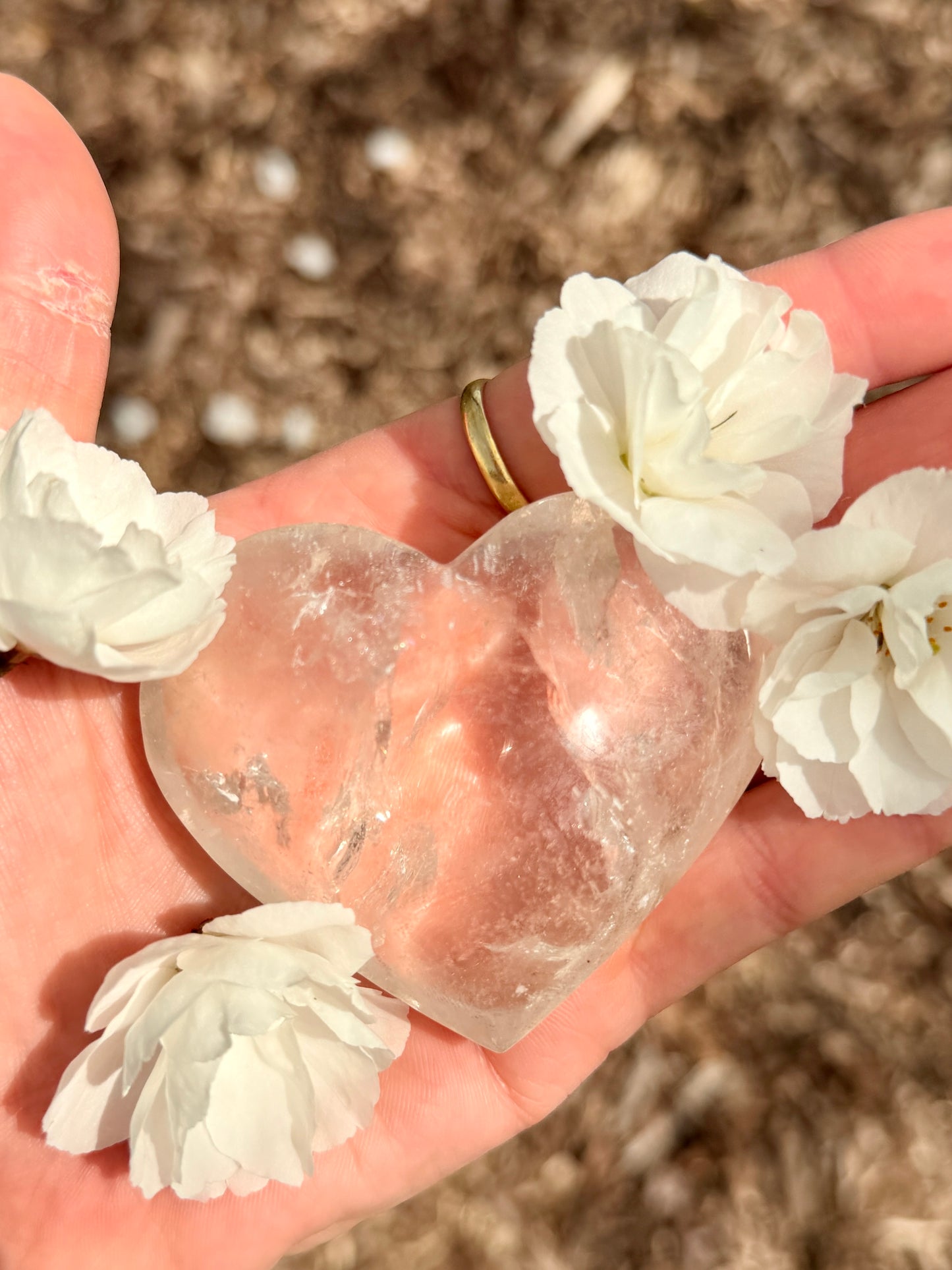 Selenite Heart / Clear Quartz Heart / Palm Stone / Crown Chakra