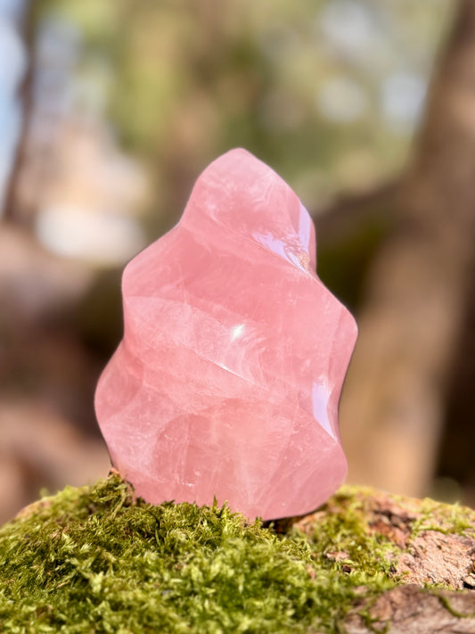 Pink Rose Quartz Crystal Flame / Heart Chakra / Crystal Grid