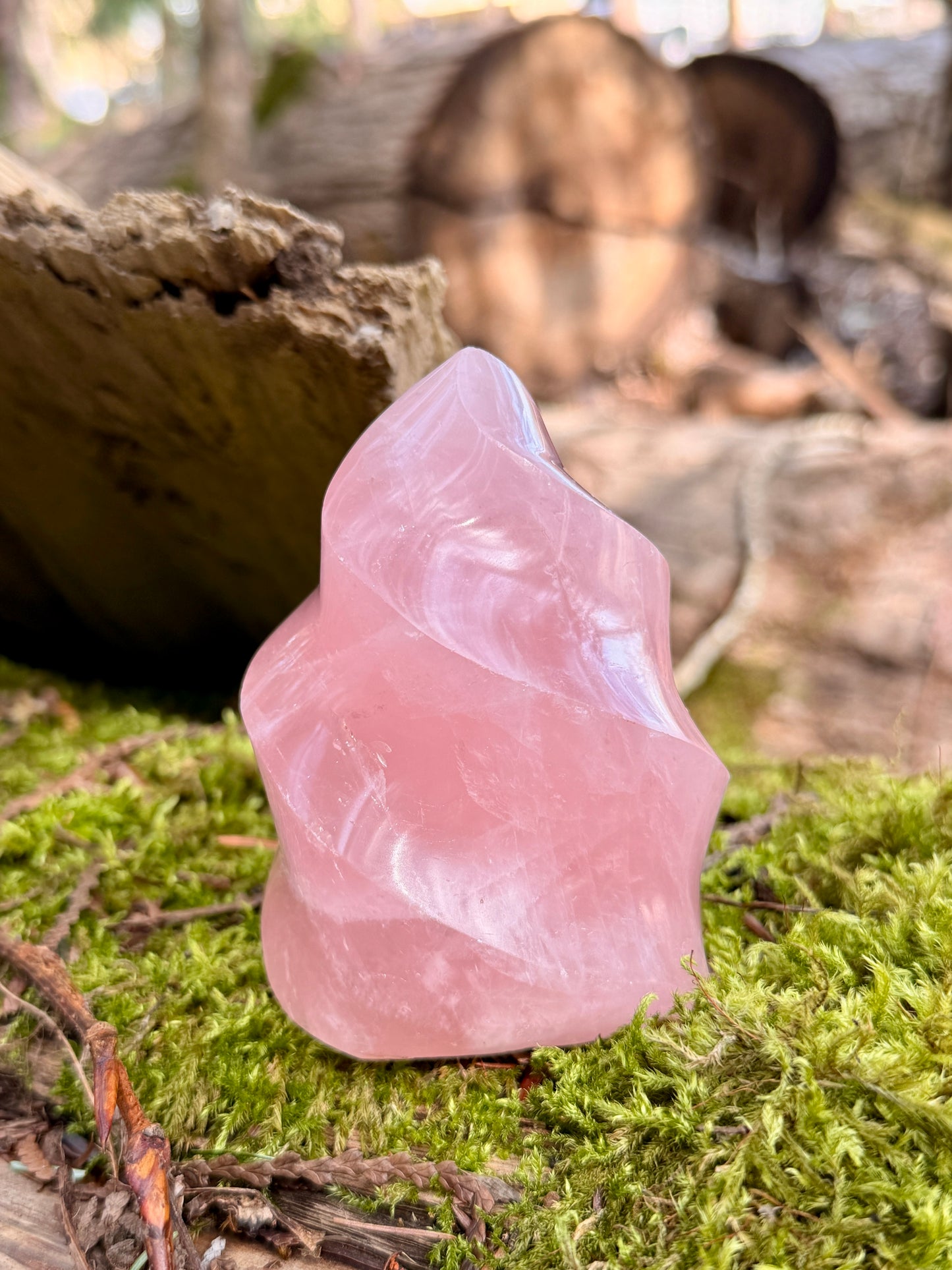 Pink Rose Quartz Crystal Flame / Heart Chakra / Crystal Grid