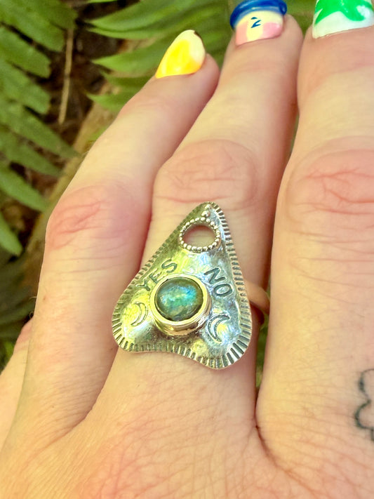 Planchet Shaped Sterling Silver Labradorite Ring