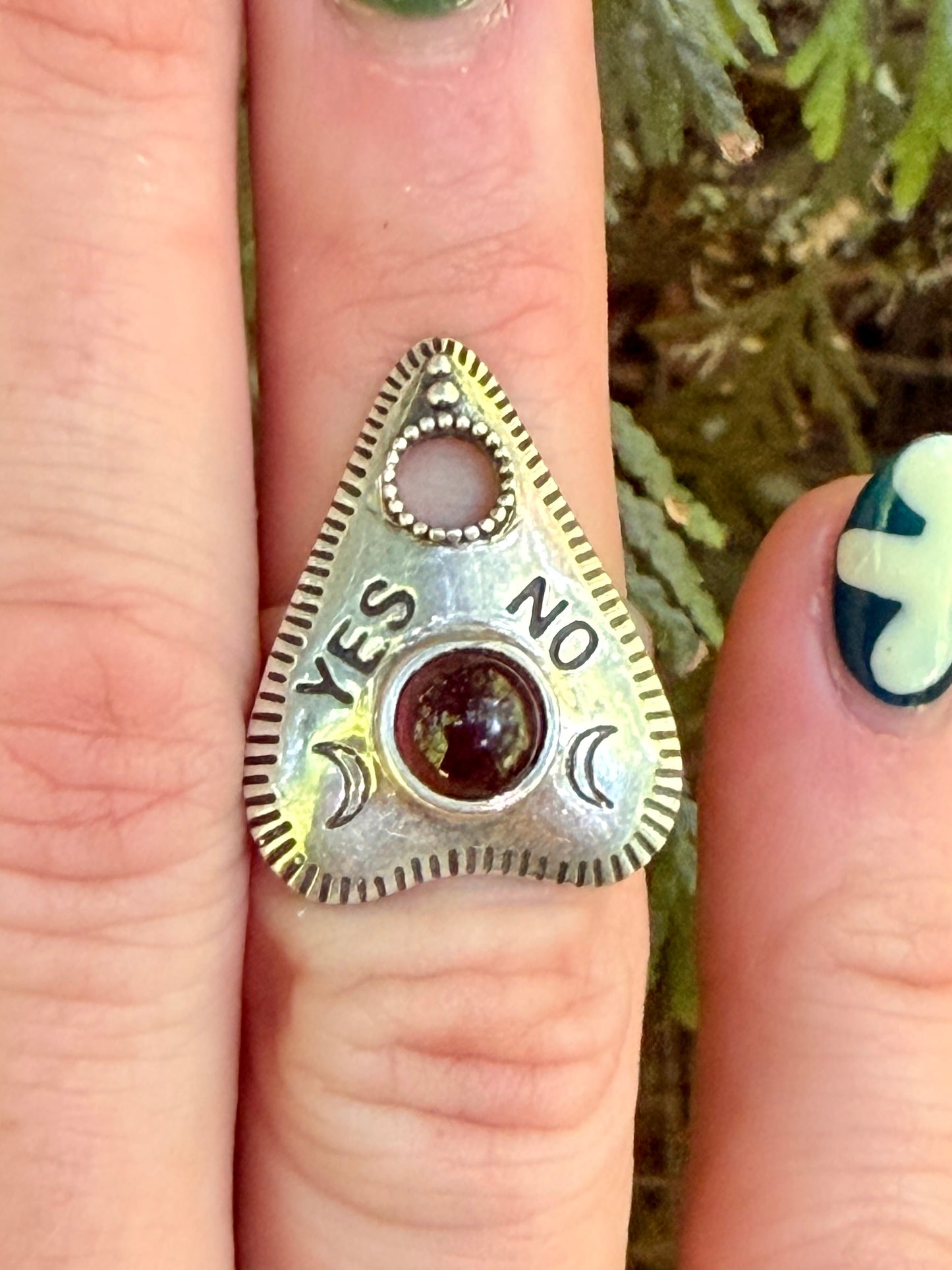 Planchet Shaped Sterling Silver Garnet Ring
