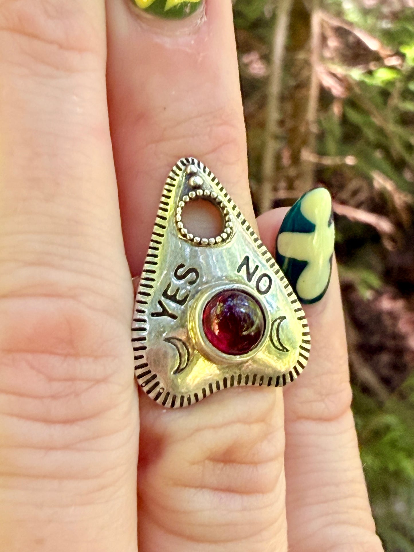 Planchet Shaped Sterling Silver Garnet Ring