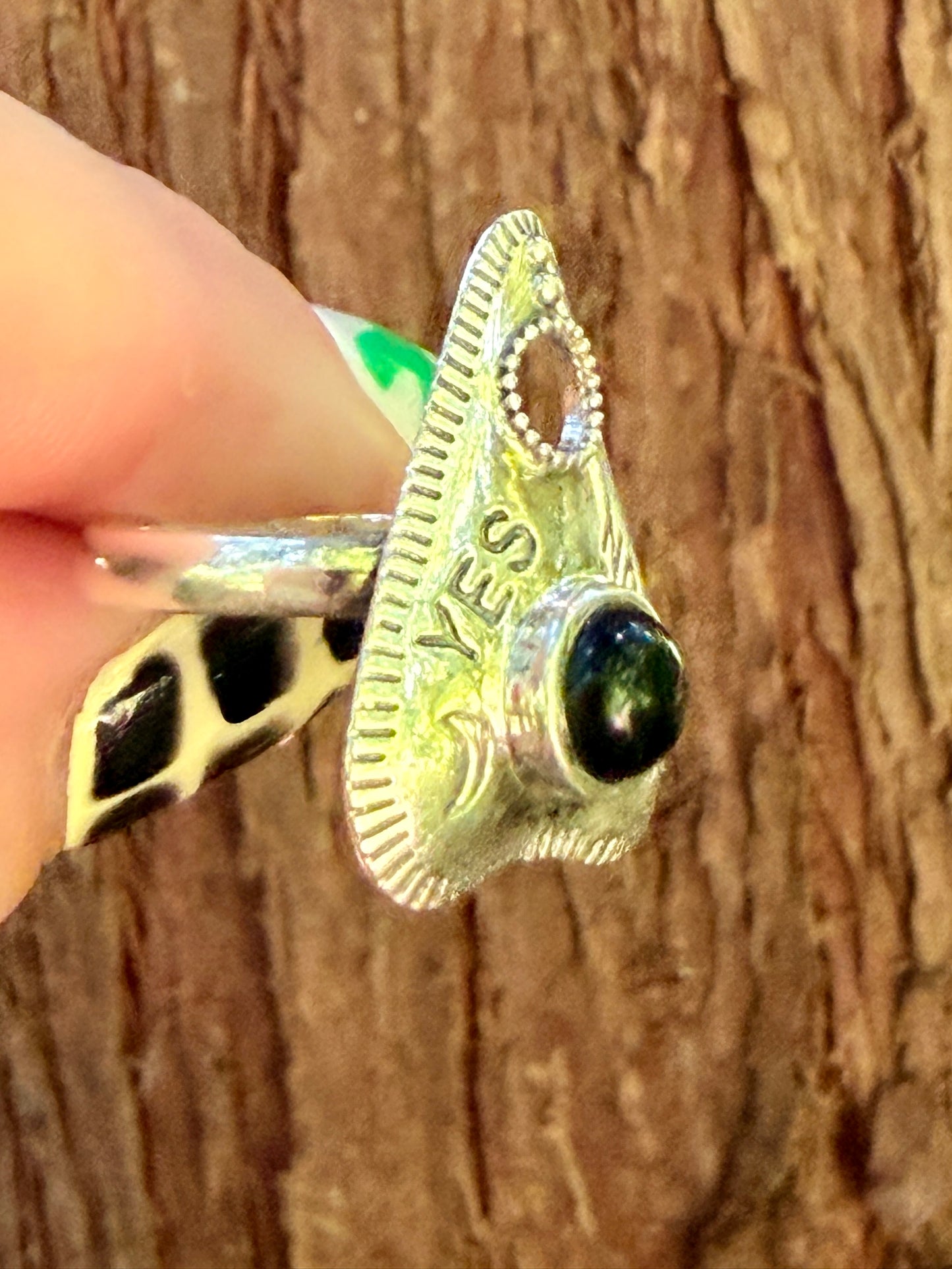 Planchet Shaped Sterling Silver Onyx Ring