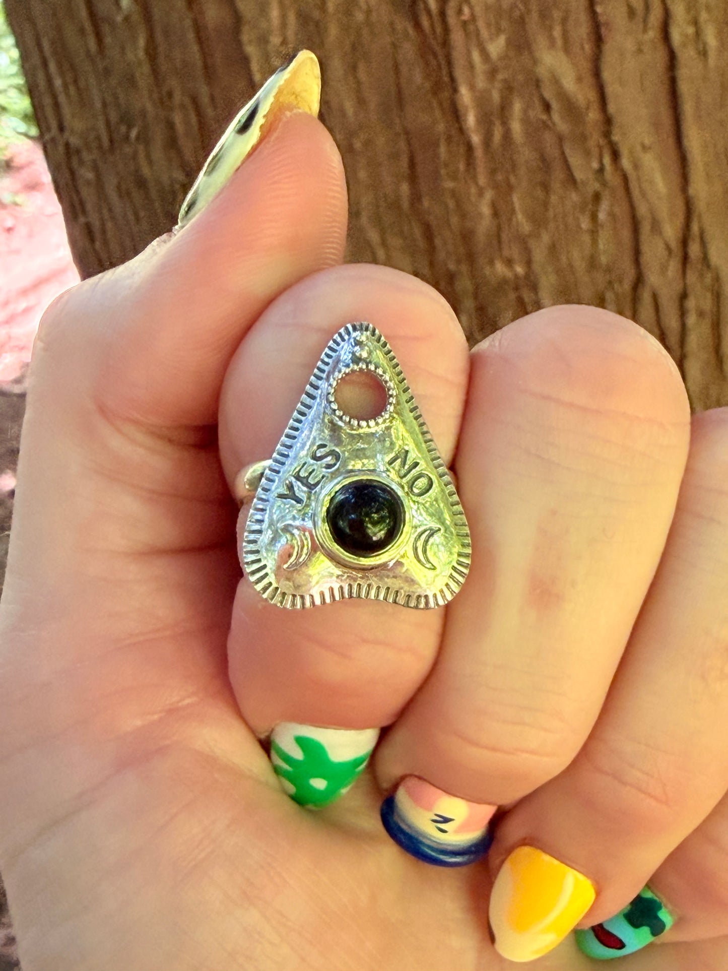 Planchet Shaped Sterling Silver Onyx Ring