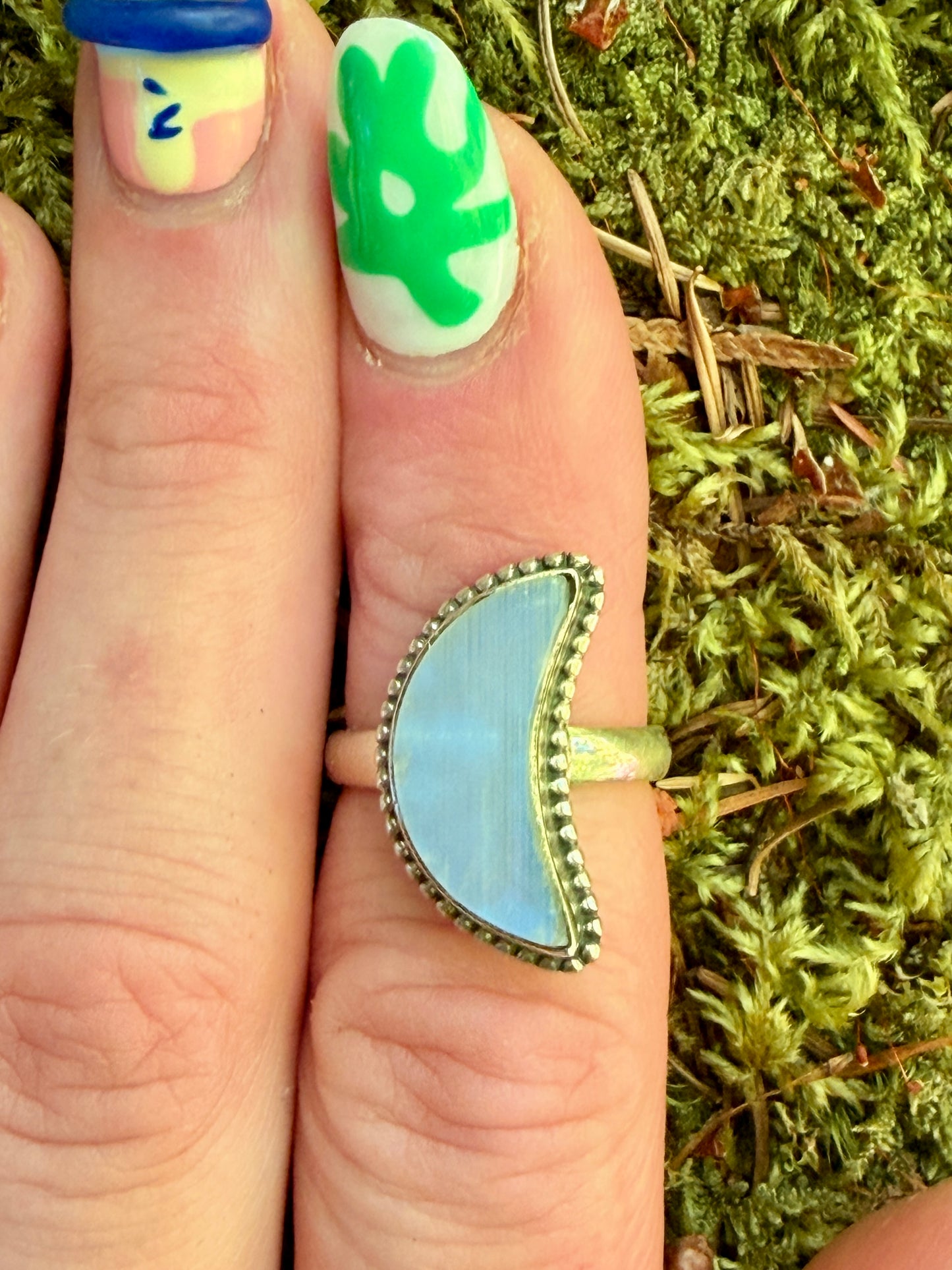 Moon Shaped Sterling Silver Labradorite Ring