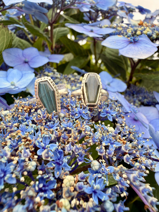 Coffin Shaped Sterling Sliver Labradorite Ring