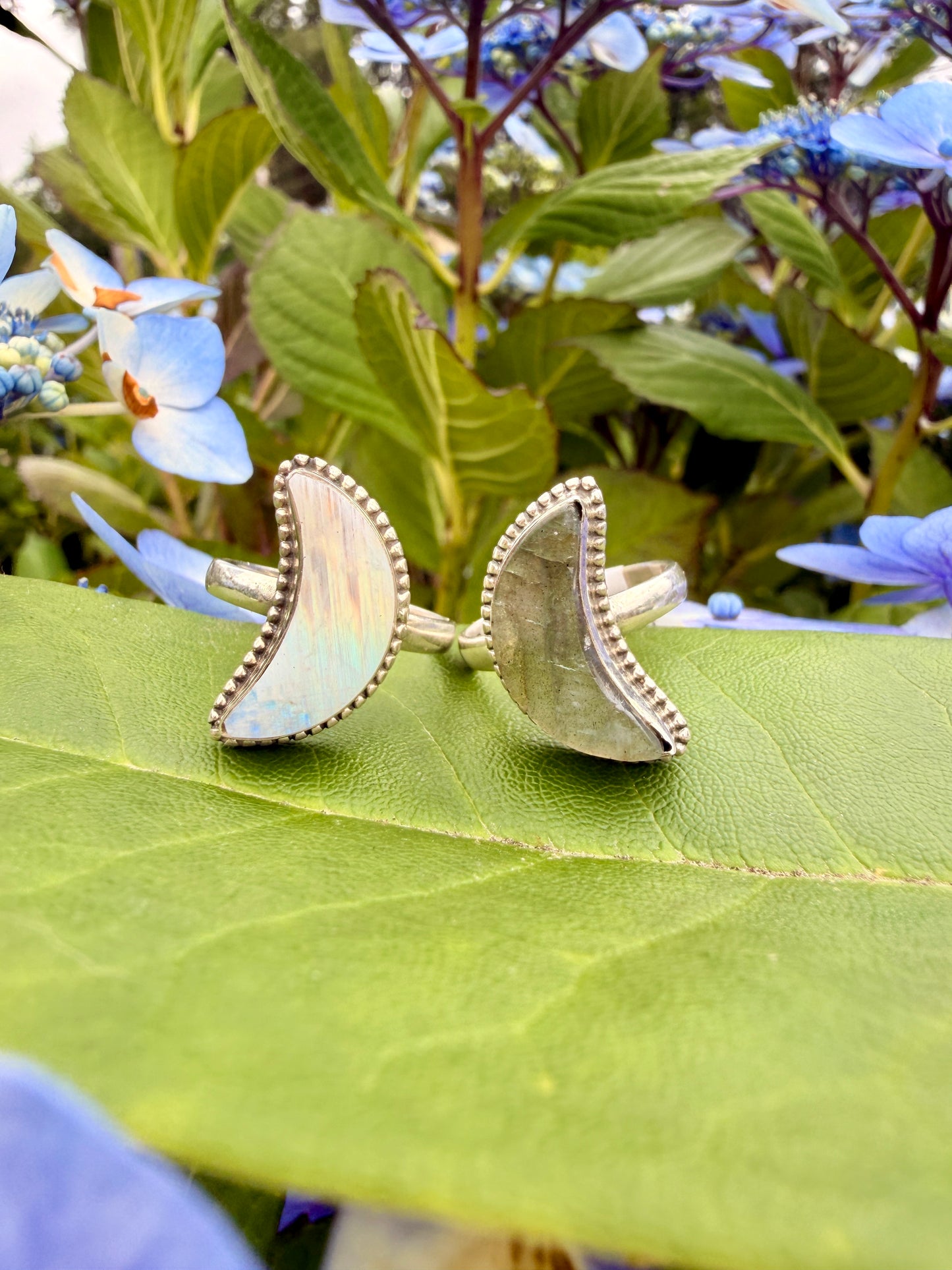 Moon Shaped Sterling Silver Labradorite Ring