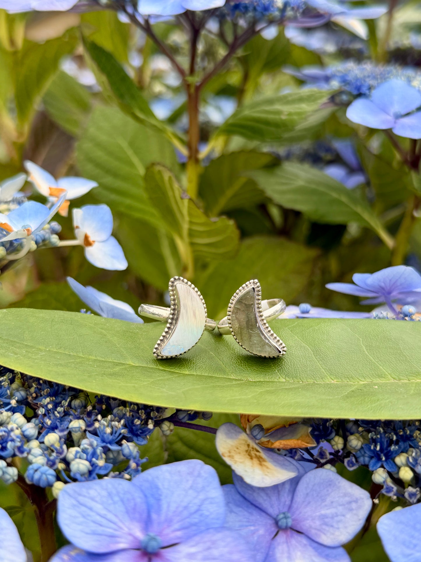 Moon Shaped Sterling Silver Labradorite Ring