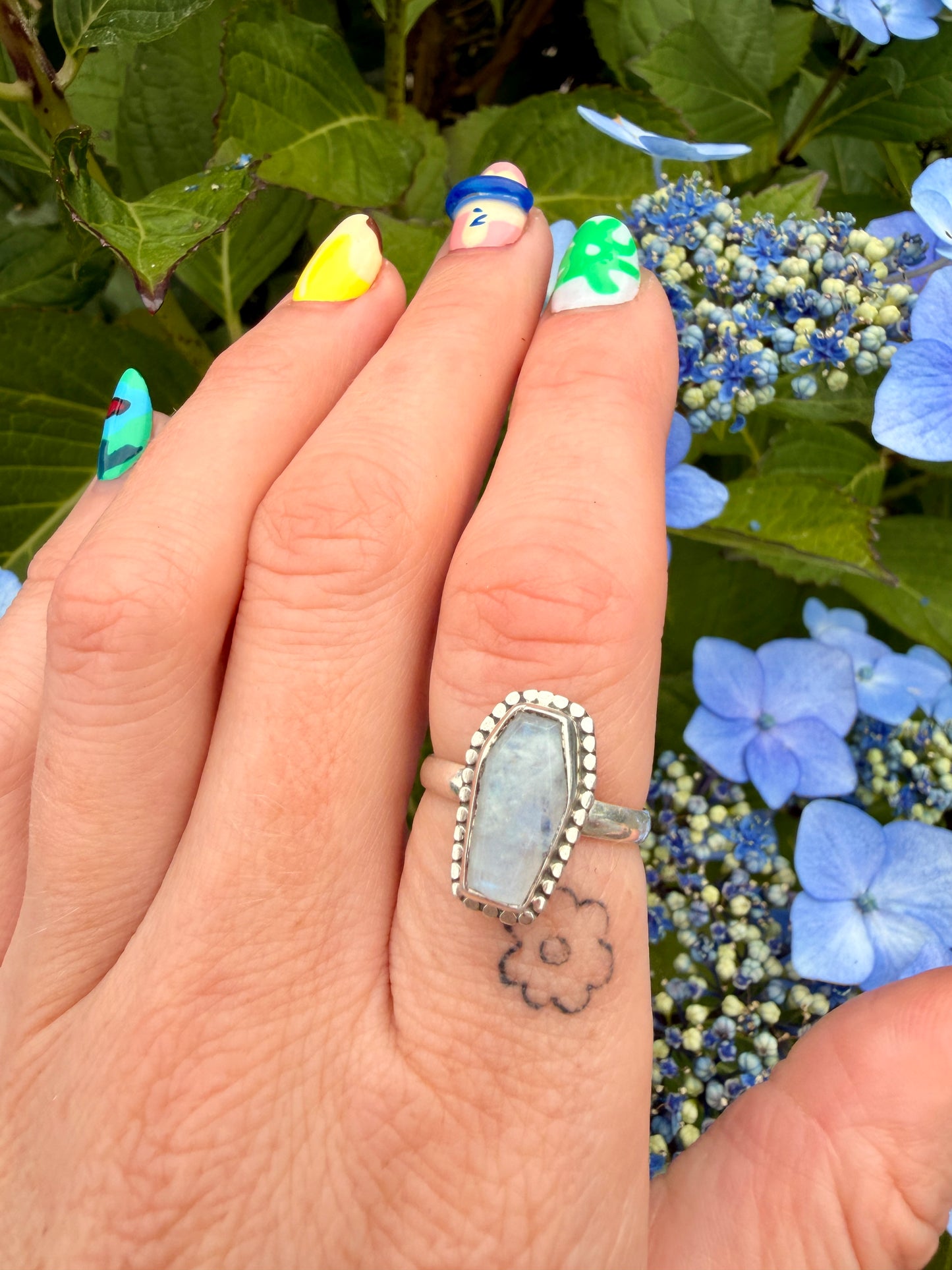 Coffin Shaped Sterling Sliver Moonstone Ring