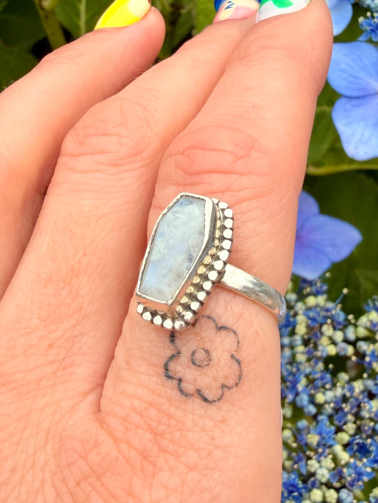 Coffin Shaped Sterling Sliver Moonstone Ring