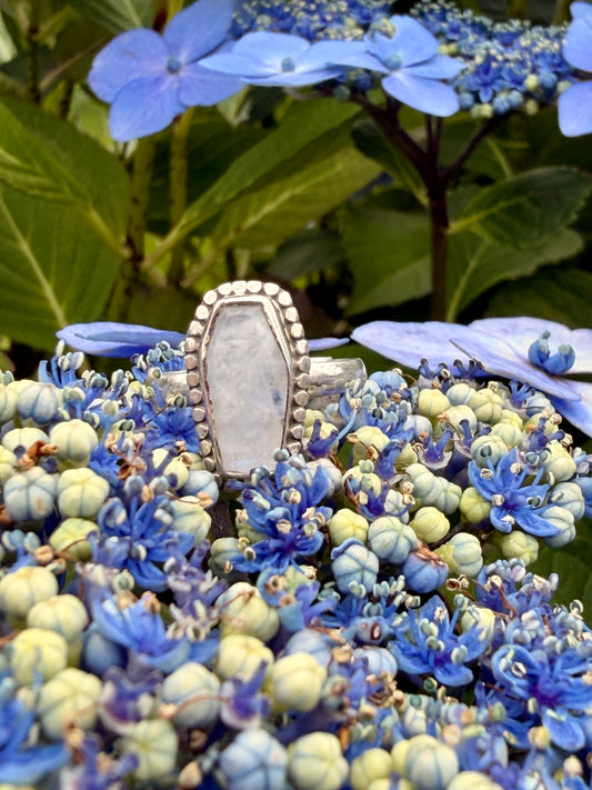 Coffin Shaped Sterling Sliver Moonstone Ring
